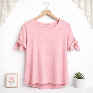 Talbots Light Pink Linen Blend Bow Sleeve Tee (143)